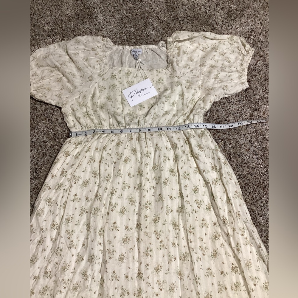 Polagram Women Maxi Dress Size S Cotton Blend Floral Cream Square Neck Pockets - Picture 3 of 9